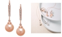 Macy's Pink Cultured Freshwater Pearl (8mm) & Diamond (1/10 ct. t.w.) Linear Drop Earrings in 14k Rose Gold